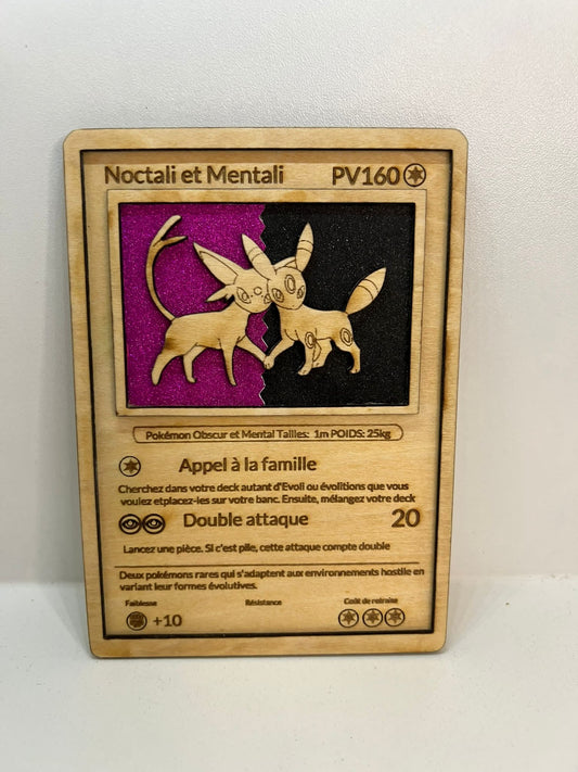 Carte en bois - Pokémon - Mentali & Noctali