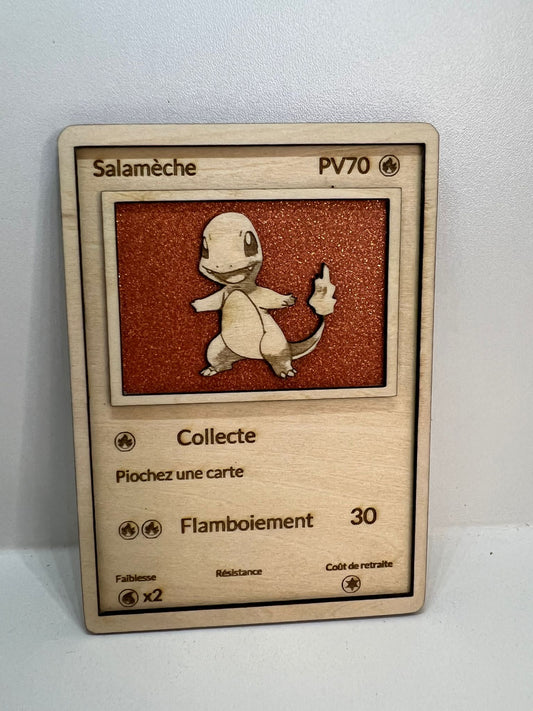 Carte en bois - Pokémon - Salamèche