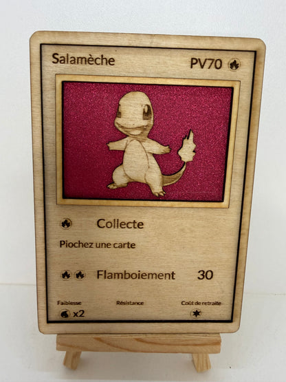 Carte en bois - Pokémon - Salameche